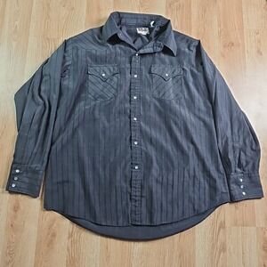 Ely Cattleman Men's XL 17.5x35‎ Black Pearl Snap Long Sleeve Rodeo Western